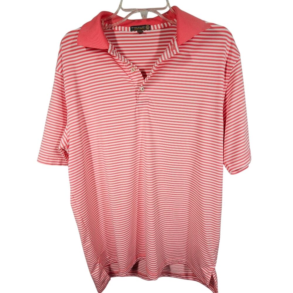 Peter Millar Summer Comfort Men's Coral and White Striped Polo Size M
